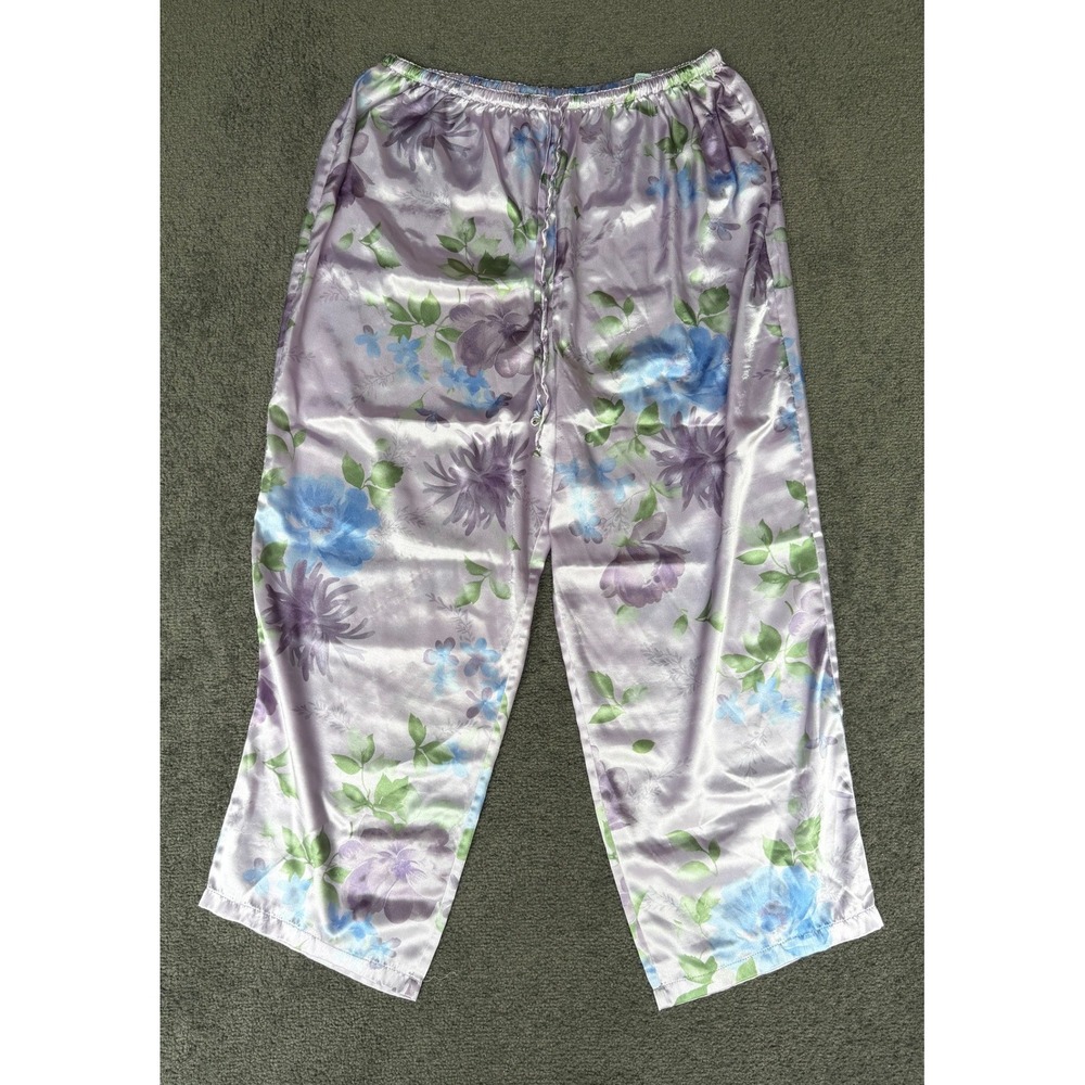 Valerie Stevens Intimates Womens 1X Purple Floral Satin Pajama Set 2pc Short Slv